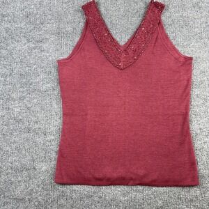 Silk Assets‎ Cami Tank Top Womens Small Pink 100% Silk Beaded Sequin V Neck